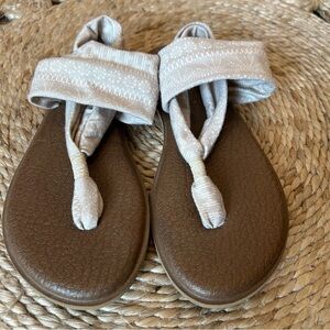 Sanuk Women’s Aztec Print Yoga Slingback Sandals Cream/Brown Neutral (Size 7)